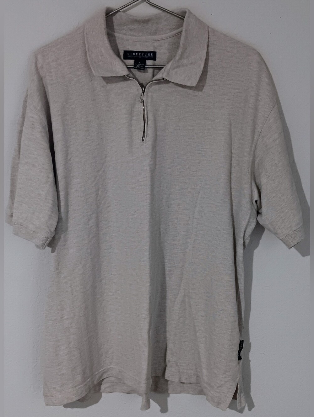 VINTAGE Structure Polo Shirt Mens  Large  1/4 Zip Y2K 2000s- Cream color